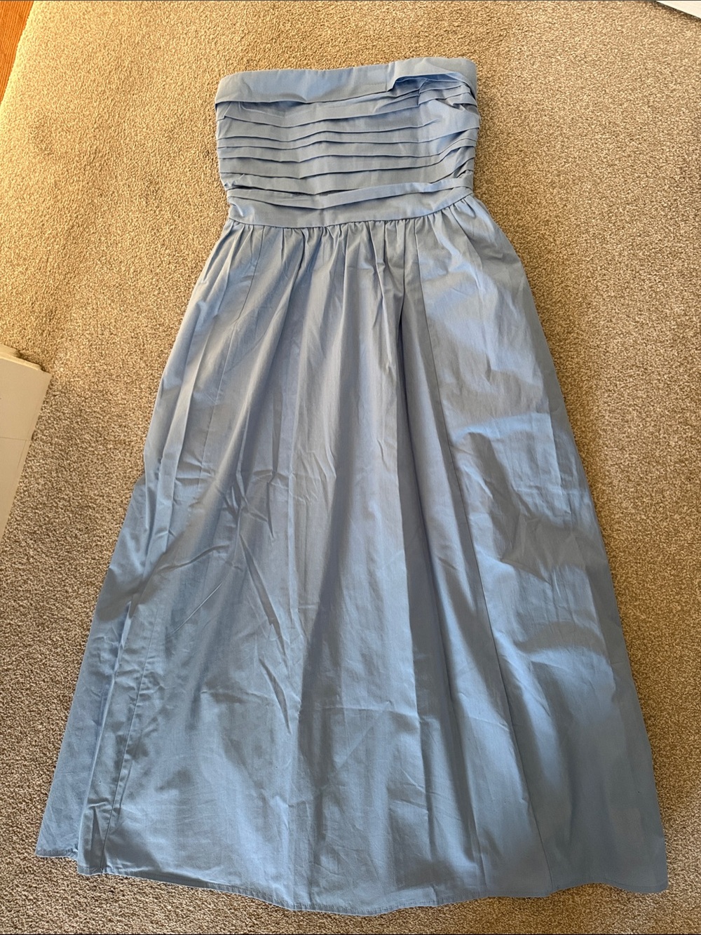 Strapless Pleated Bodice Light Blue Maxi Dress